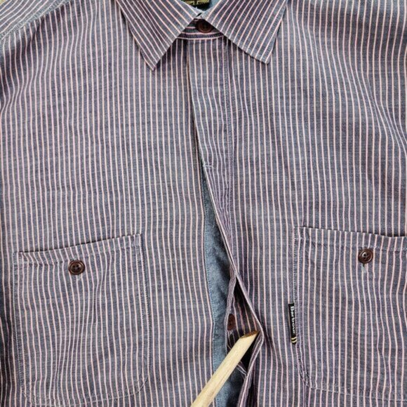 Barbour Shirt Long Sleeve Button-Up Purple Stripe Cotton Casual Classic Size L - Picture 8 of 10